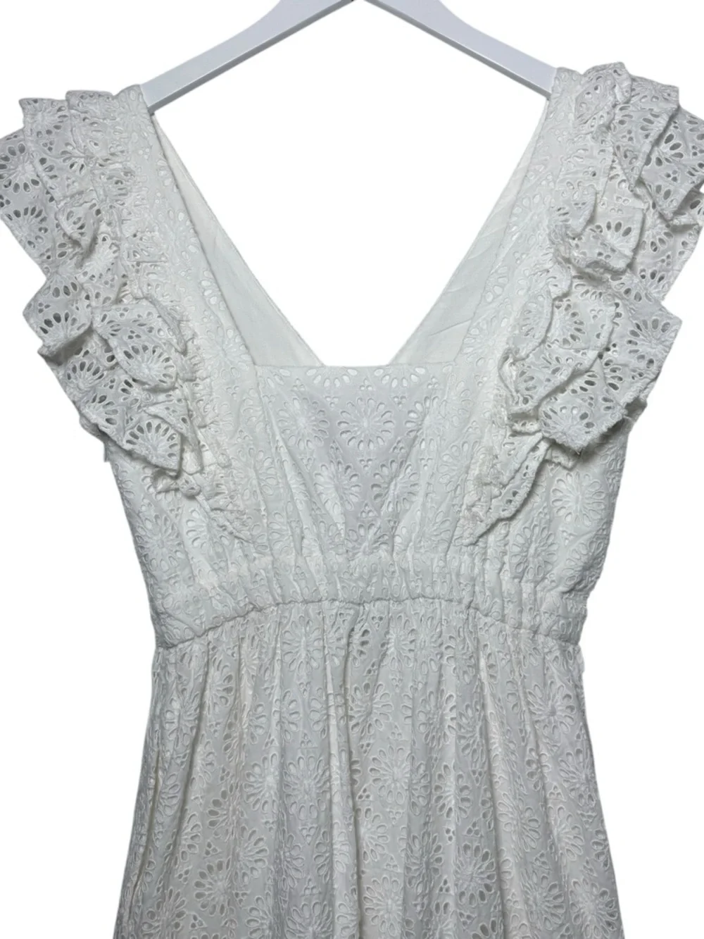 J. Crew Ruffle Sleeve Maxi Dress in Eyelet White‎ NWT Size 6